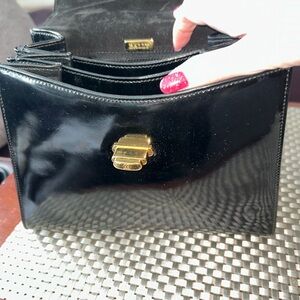 Bally One-handle handbag calfskin black leather Ladies handbag. H 7”x W 4”x D 9”